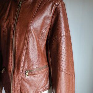 Xhilaration Faux Leather Jacket Brown Womens L Quilted Details